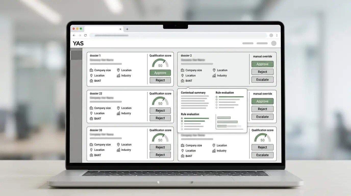 Abstract interface layout showing structured lead triage dossiers
