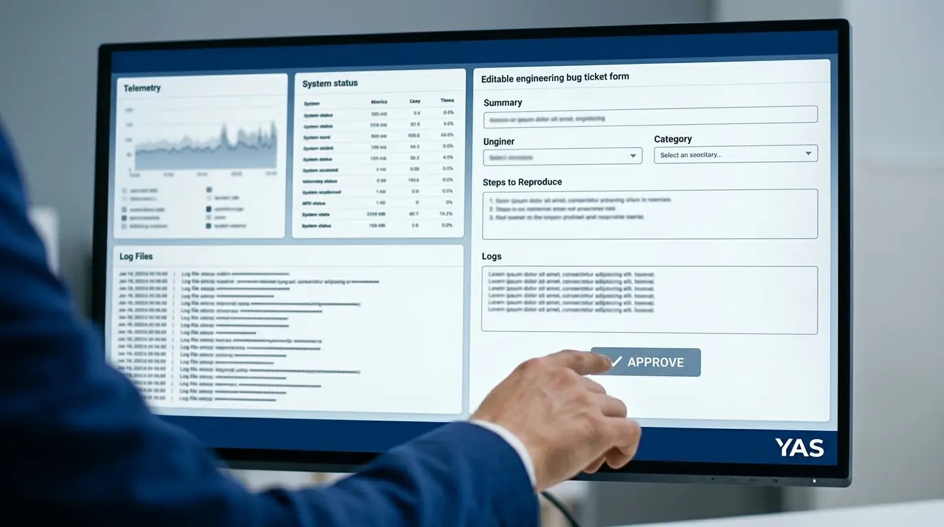 Human verification gate interface mock showing side-by-side telemetry and review controls