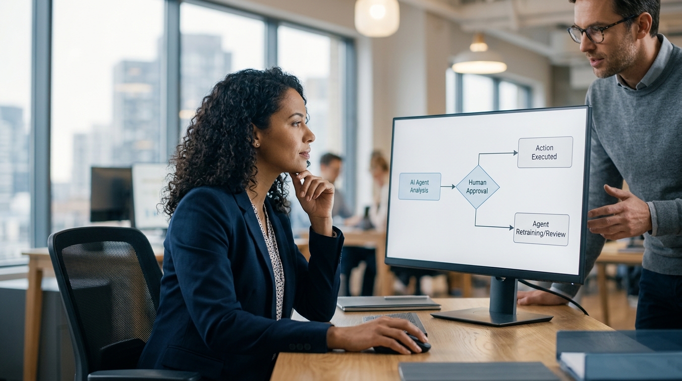 Flowchart showing a human approval gate integrated into an AI agent customer service system