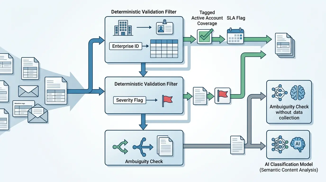Diagram of deterministic validation filters operating prior to model analysis