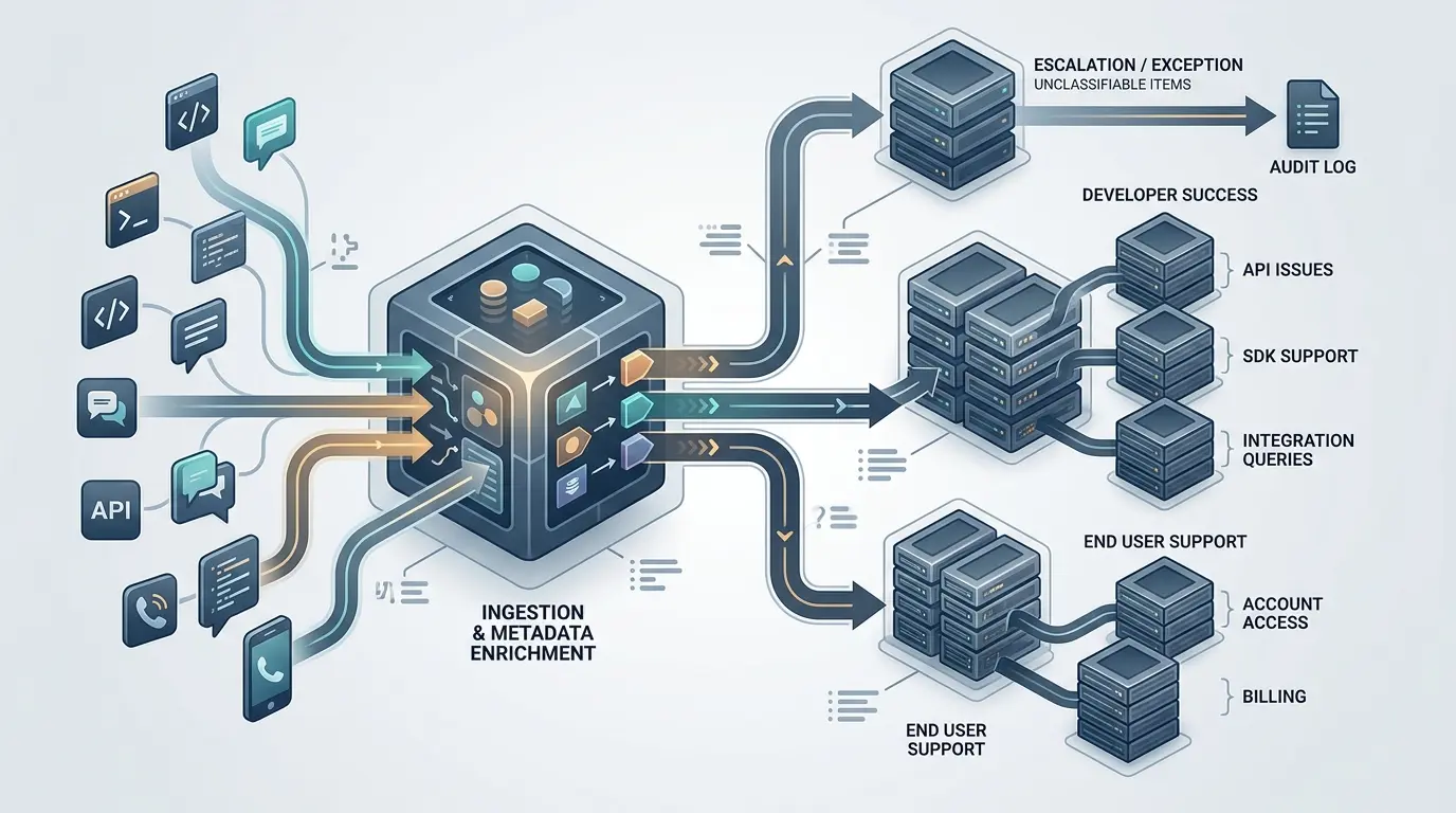 Architectural representation of multi-channel data ingestion and queue routing