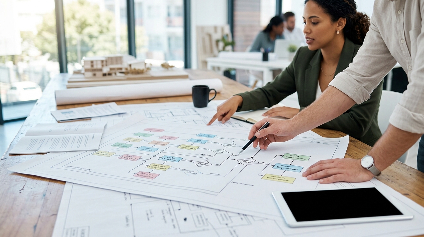 A matrix translating business systems into technical build requirements