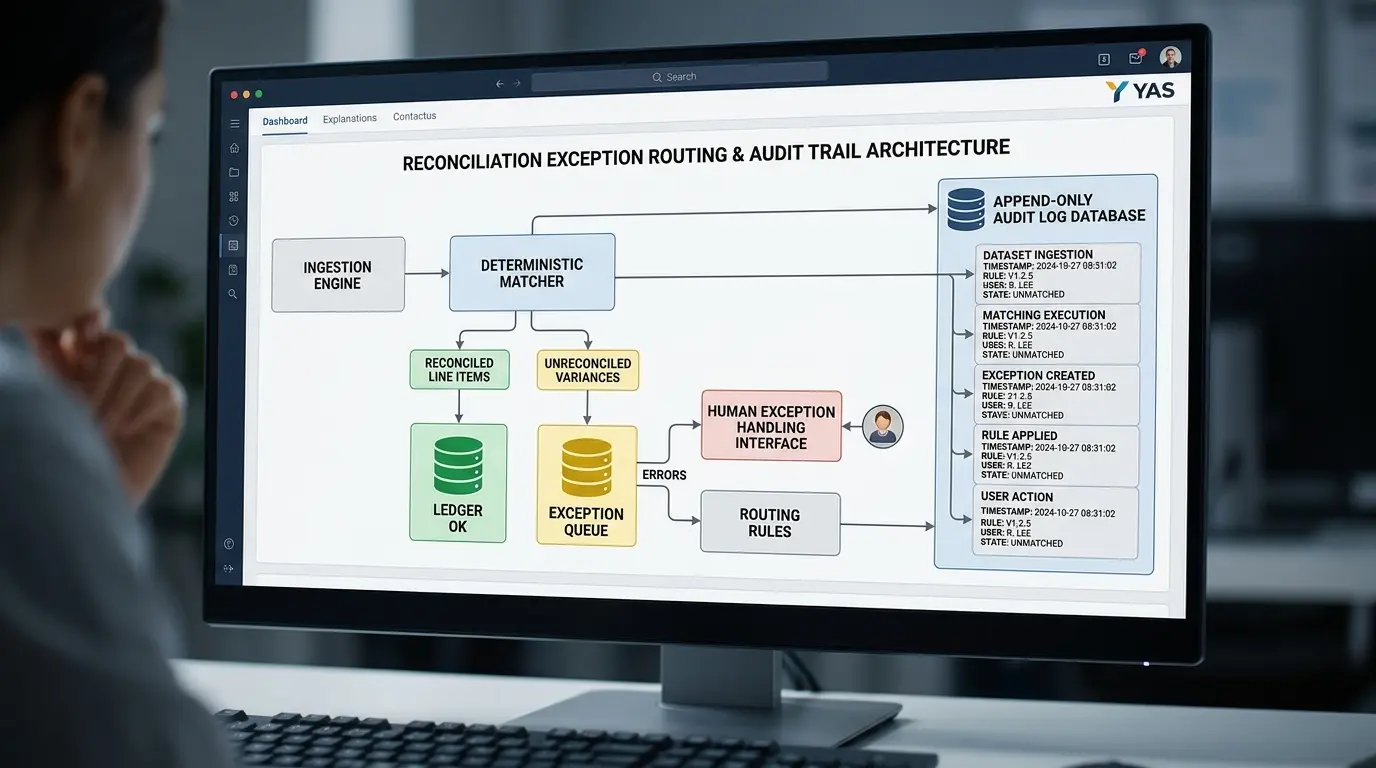 Audit log and exception routing interface for accounting variances