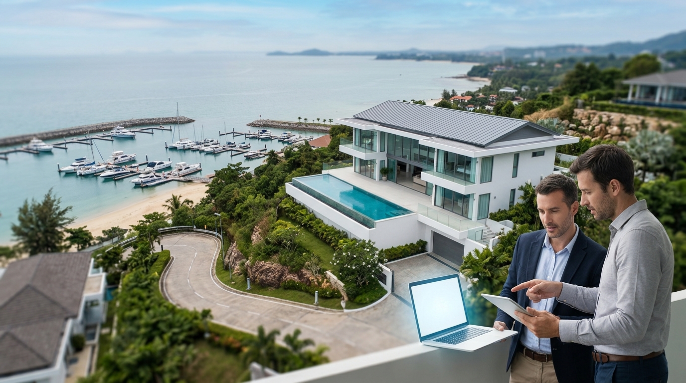 Beispiel für einen 3D-Überflug einer Waterfront-Villa