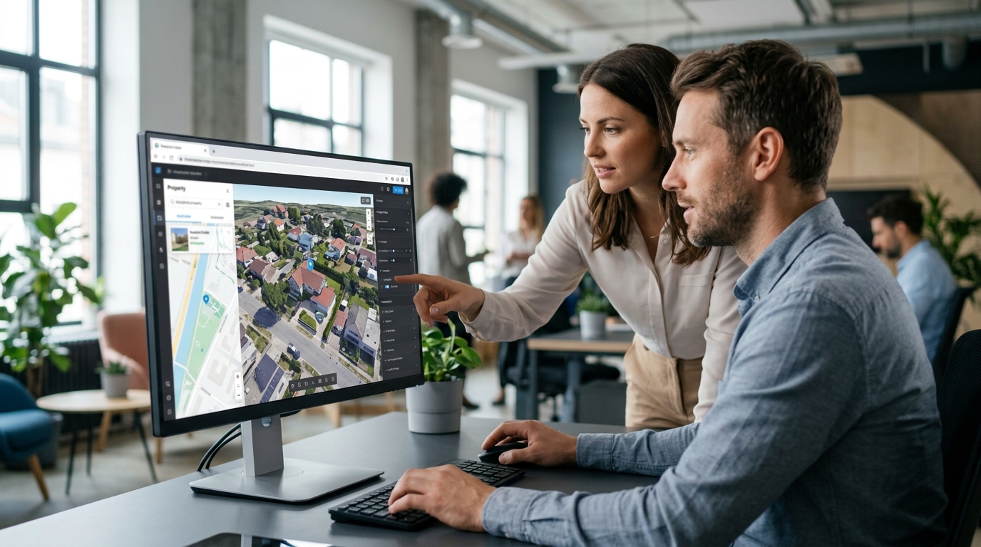 Aperçu 3D en direct dans le navigateur de l'emplacement d'une propriété résidentielle