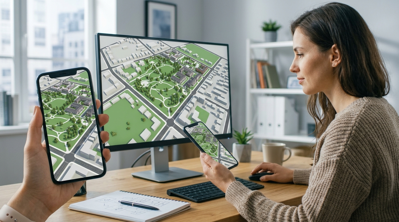 Vorschau des responsiven Containers auf Mobilgeraeten und Desktop.
