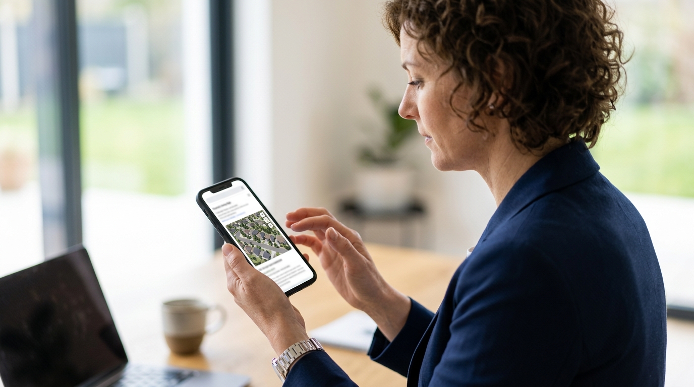 A mobile phone screen displaying a responsive Georivo 3D map embedded on a real estate listing page