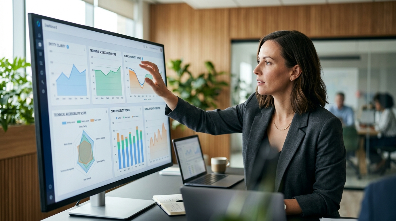 YAS AI Visibility dashboard showing entity clarity and technical accessibility scores
