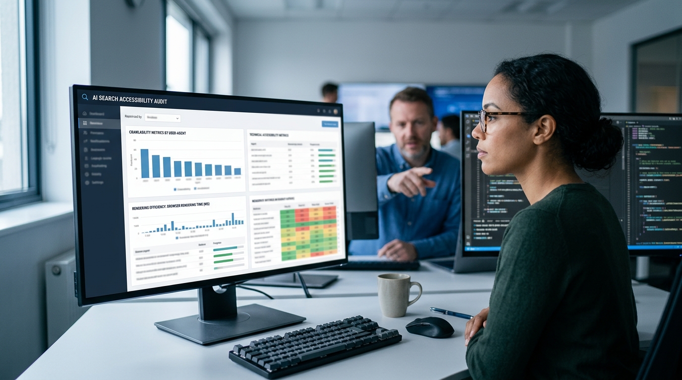 Technical accessibility audit report showing crawlability metrics for AI search engines